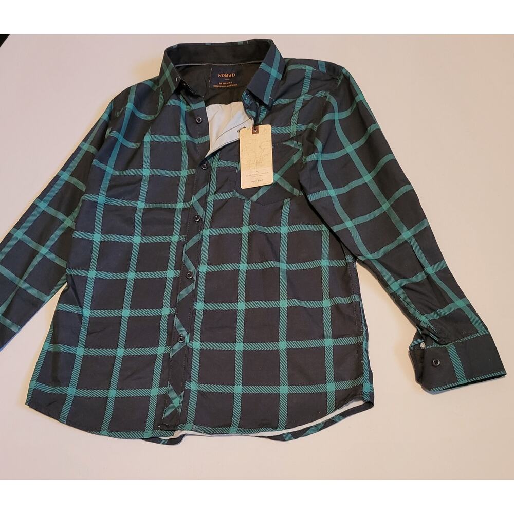 Nomad Big Boy's Size L 14-16 Navy/Jade Plaid Shirt